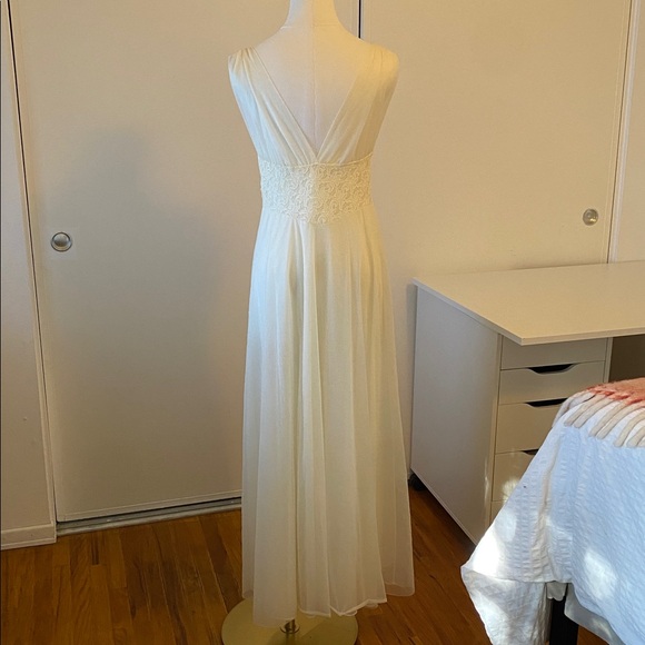 Vintage Sheer Cream Chiffon Full Length Chemise Gown Size Small - Picture 7 of 14
